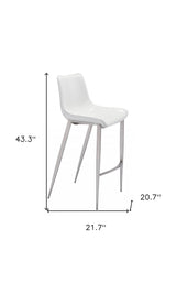Set of Two 30" White And Silver Steel Low Back Bar Height Bar Chairs - Homeroots - Flyclothing LLC