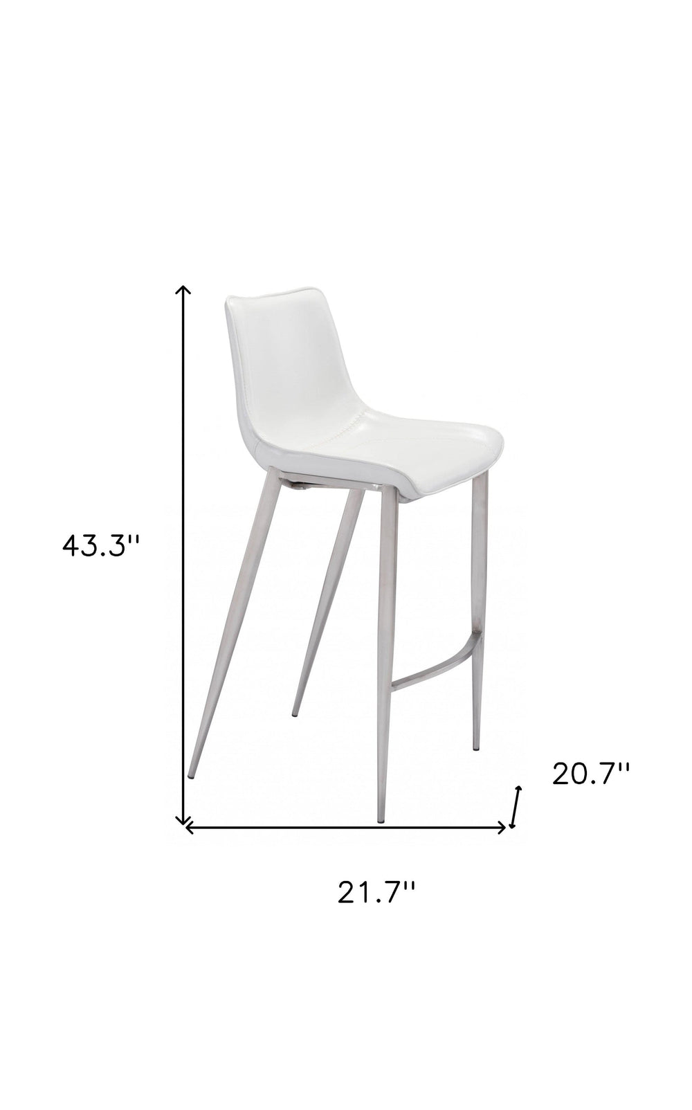 Set of Two 30" White And Silver Steel Low Back Bar Height Bar Chairs - Homeroots