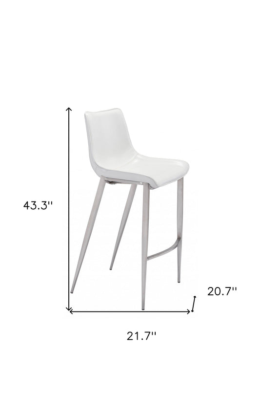 Set of Two 30" White And Silver Steel Low Back Bar Height Bar Chairs - Homeroots