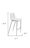 Set of Two 30" White And Silver Steel Low Back Bar Height Bar Chairs - Homeroots