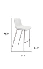 Set of Two 30" White And Silver Steel Low Back Bar Height Bar Chairs - Homeroots
