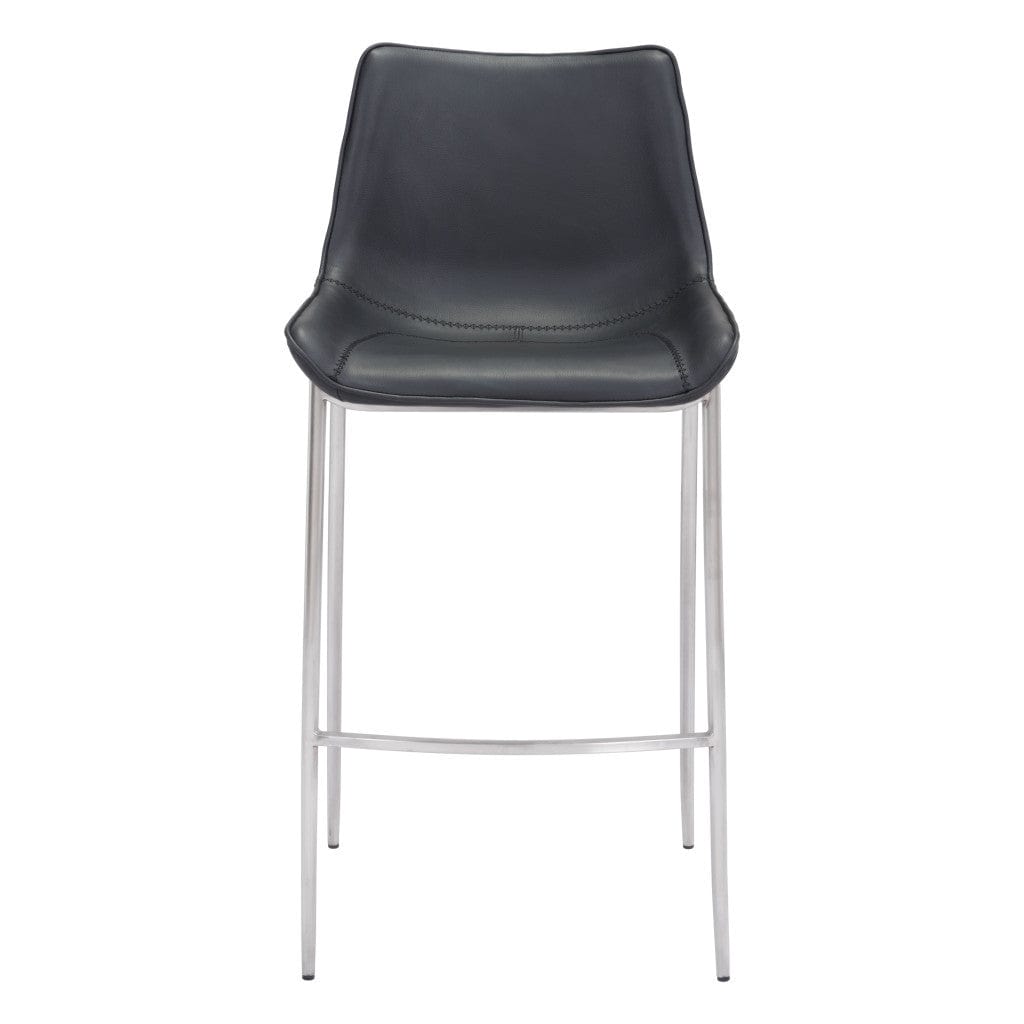 Set of Two 30" Black And Silver Steel Low Back Bar Height Bar Chairs - Homeroots