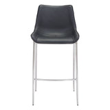 Set of Two 30" Black And Silver Steel Low Back Bar Height Bar Chairs - Homeroots