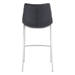 Set of Two 30" Black And Silver Steel Low Back Bar Height Bar Chairs - Homeroots
