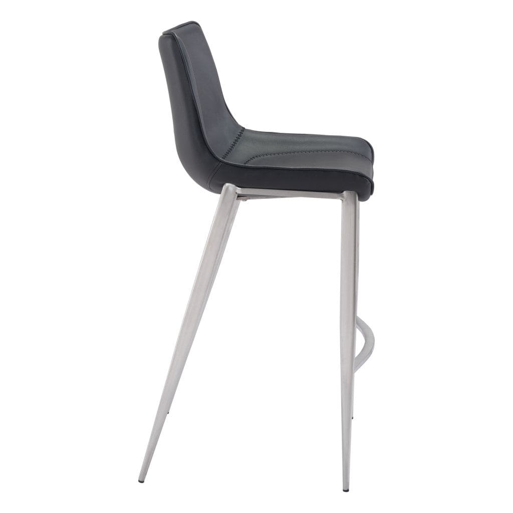 Set of Two 30" Black And Silver Steel Low Back Bar Height Bar Chairs - Homeroots