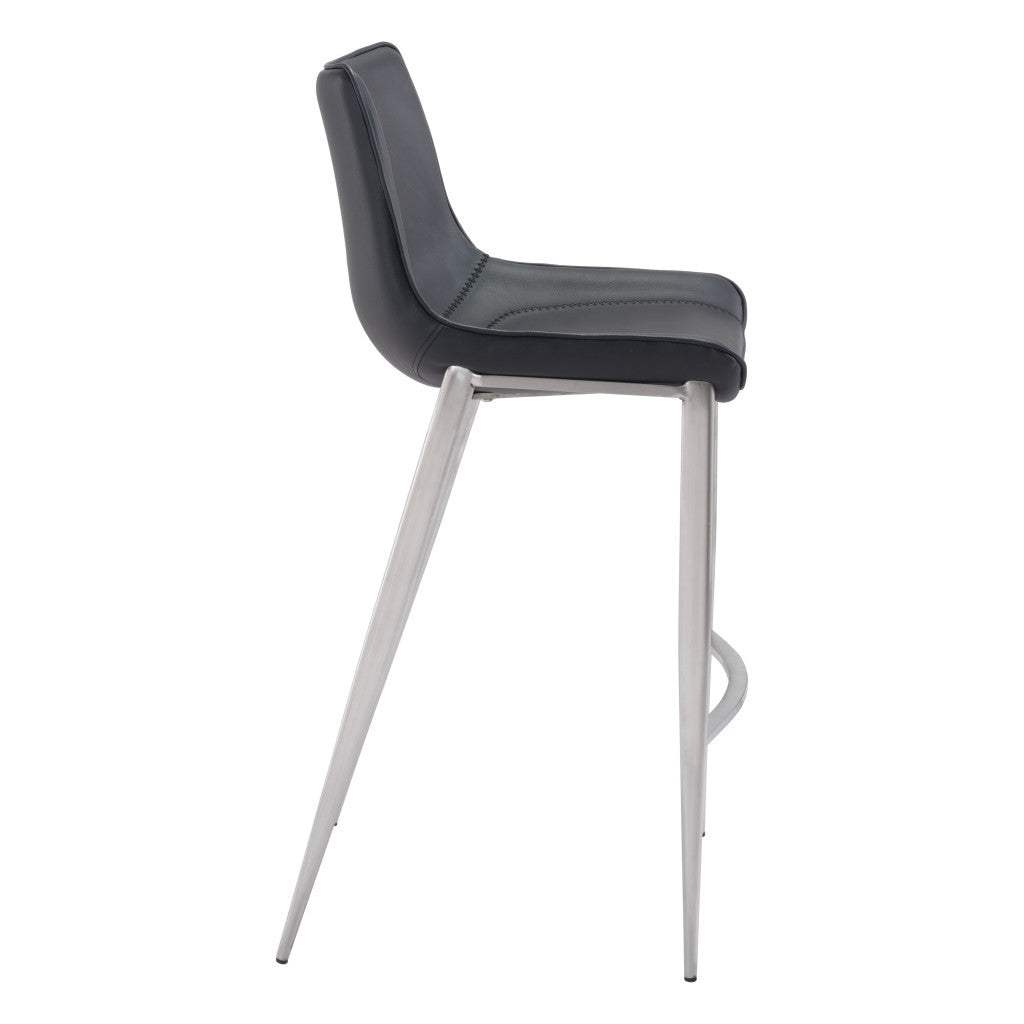 Set of Two 30" Black And Silver Steel Low Back Bar Height Bar Chairs - Homeroots - Flyclothing LLC