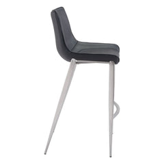 Set of Two 30" Black And Silver Steel Low Back Bar Height Bar Chairs - Homeroots