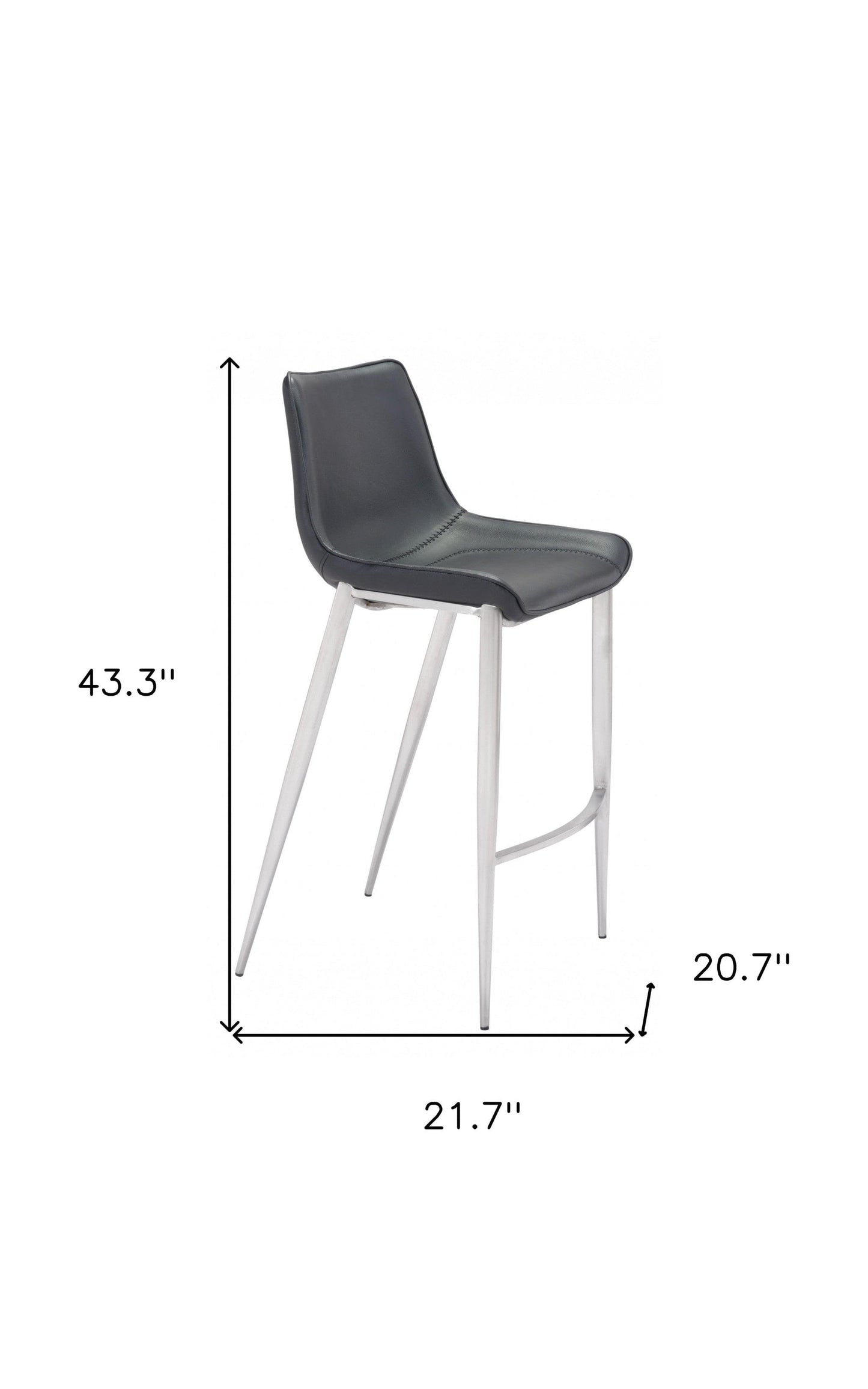 Set of Two 30" Black And Silver Steel Low Back Bar Height Bar Chairs - Homeroots - Flyclothing LLC