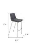 Set of Two 30" Black And Silver Steel Low Back Bar Height Bar Chairs - Homeroots