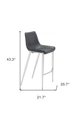 Set of Two 30" Black And Silver Steel Low Back Bar Height Bar Chairs - Homeroots