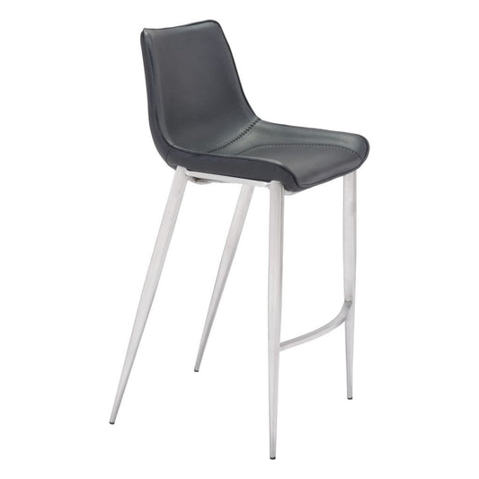 Set of Two 30" Black And Silver Steel Low Back Bar Height Bar Chairs - Homeroots