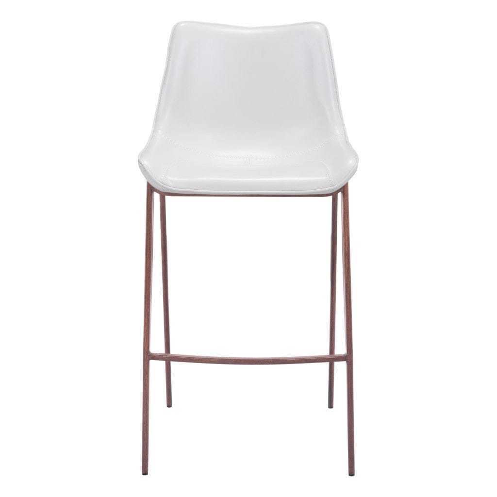 Set of Two 30" White And Brown Steel Low Back Bar Height Bar Chairs - Homeroots