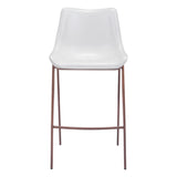 Set of Two 30" White And Brown Steel Low Back Bar Height Bar Chairs - Homeroots