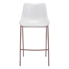 Set of Two 30" White And Brown Steel Low Back Bar Height Bar Chairs - Homeroots