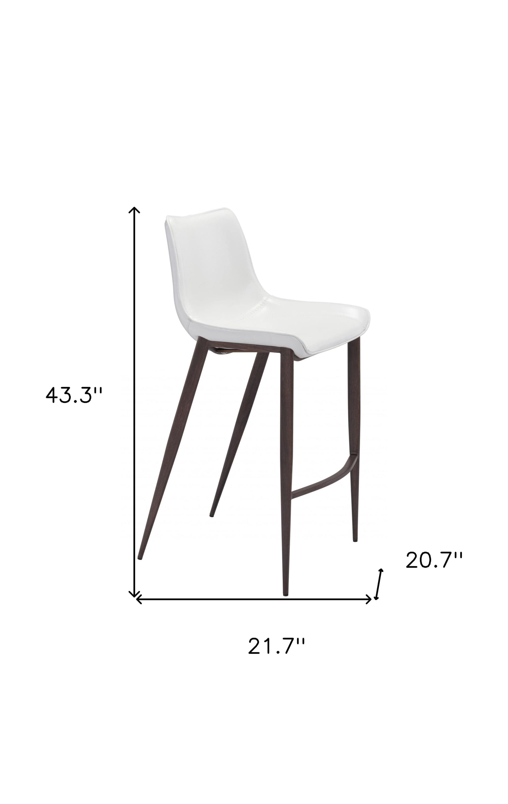 Set of Two 30" White And Brown Steel Low Back Bar Height Bar Chairs - Homeroots