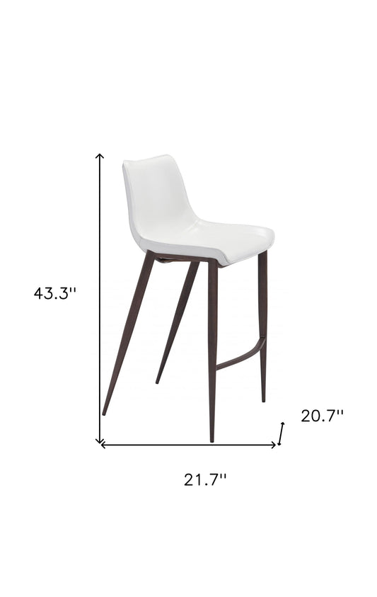 Set of Two 30" White And Brown Steel Low Back Bar Height Bar Chairs - Homeroots