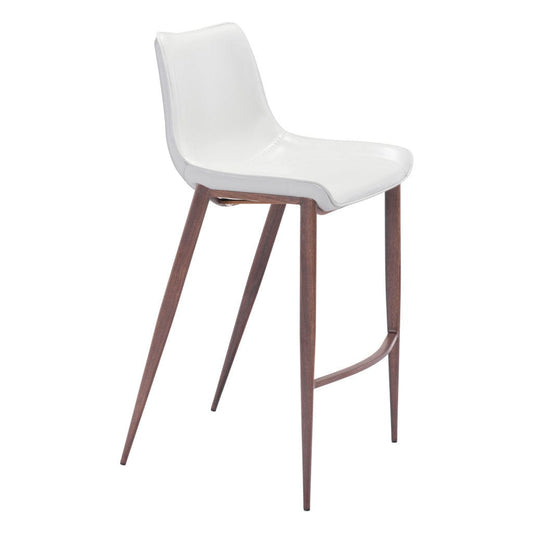 Set of Two 30" White And Brown Steel Low Back Bar Height Bar Chairs - Homeroots