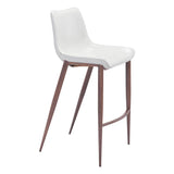 Set of Two 30" White And Brown Steel Low Back Bar Height Bar Chairs - Homeroots