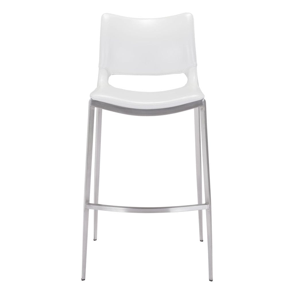 Set of Two 29" White And Silver Steel Low Back Bar Height Bar Chairs - Homeroots