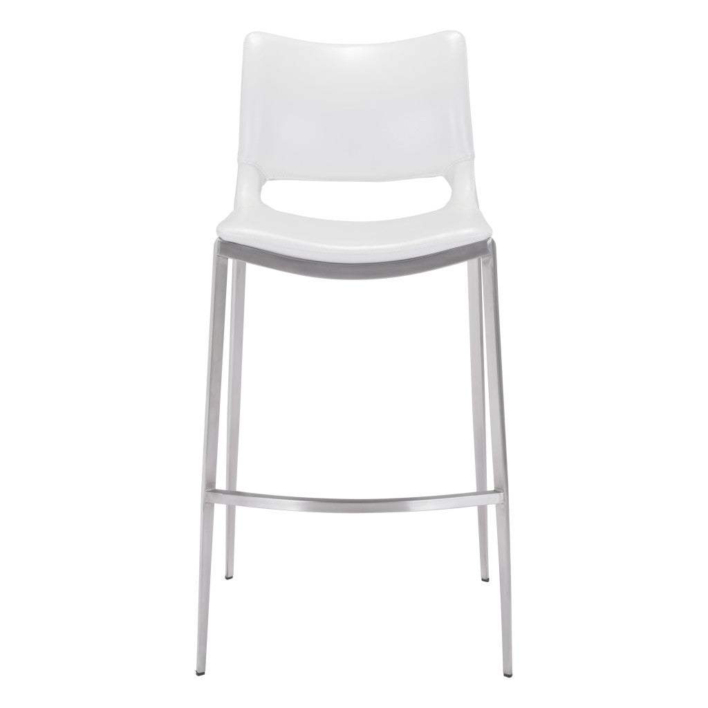 Set of Two 29" White And Silver Steel Low Back Bar Height Bar Chairs - Homeroots - Flyclothing LLC