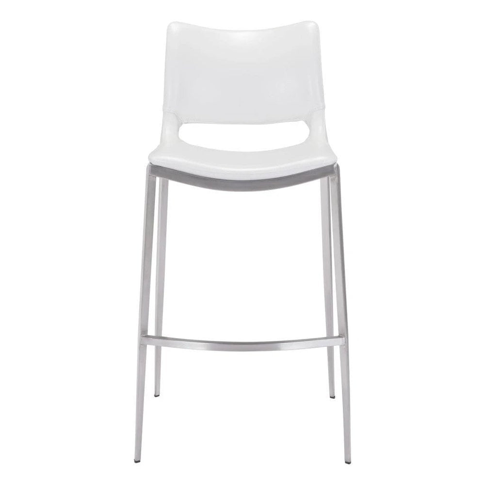 Set of Two 29" White And Silver Steel Low Back Bar Height Bar Chairs - Homeroots - Flyclothing LLC