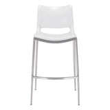 Set of Two 29" White And Silver Steel Low Back Bar Height Bar Chairs - Homeroots