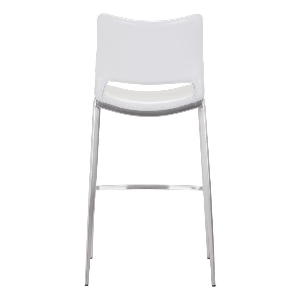 Set of Two 29" White And Silver Steel Low Back Bar Height Bar Chairs - Homeroots