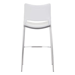 Set of Two 29" White And Silver Steel Low Back Bar Height Bar Chairs - Homeroots