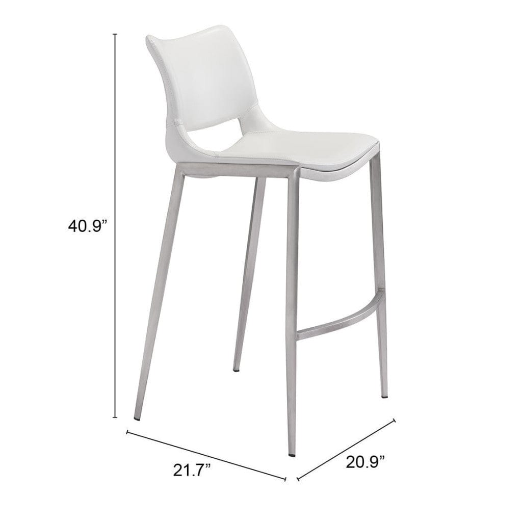 Set of Two 29" White And Silver Steel Low Back Bar Height Bar Chairs - Homeroots
