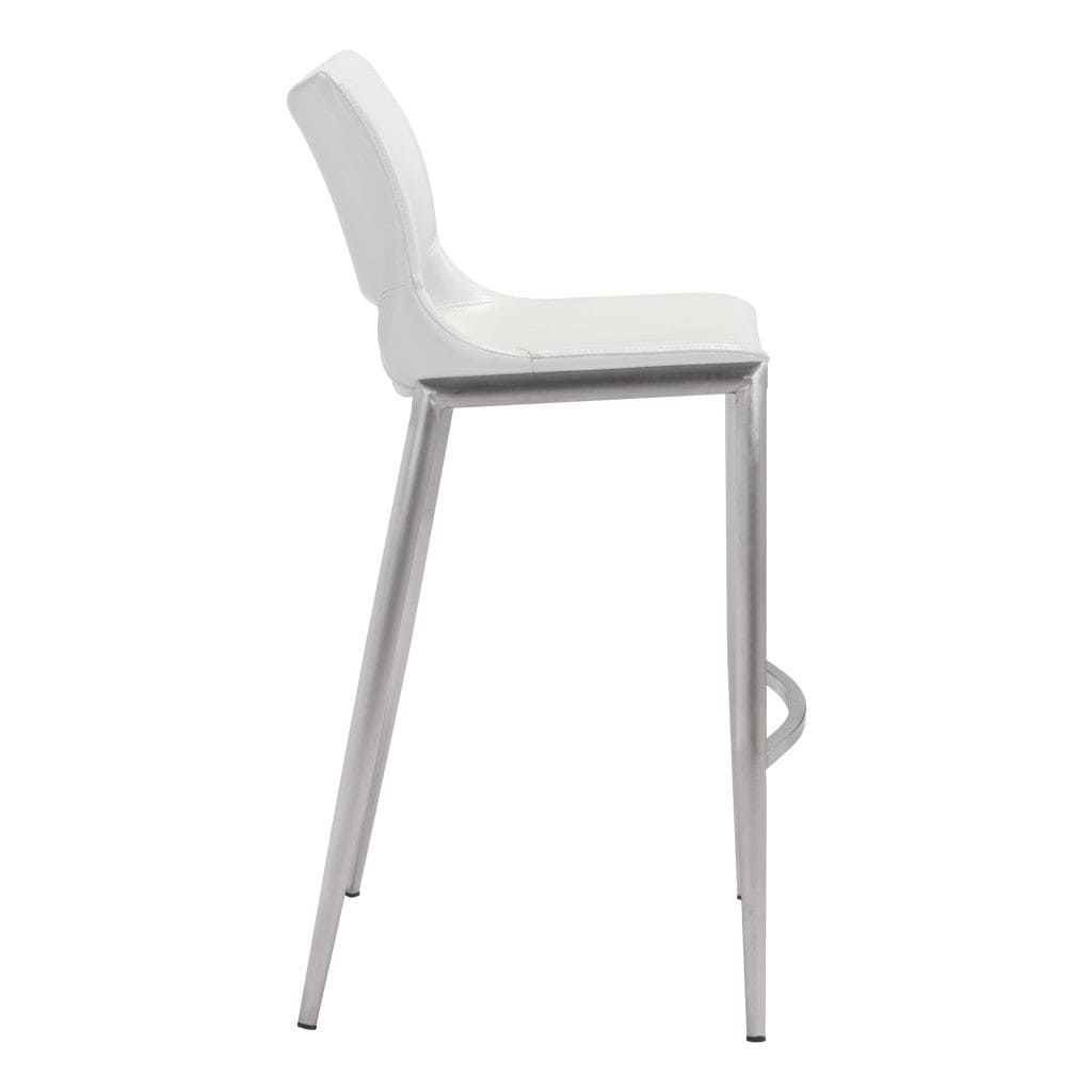 Set of Two 29" White And Silver Steel Low Back Bar Height Bar Chairs - Homeroots