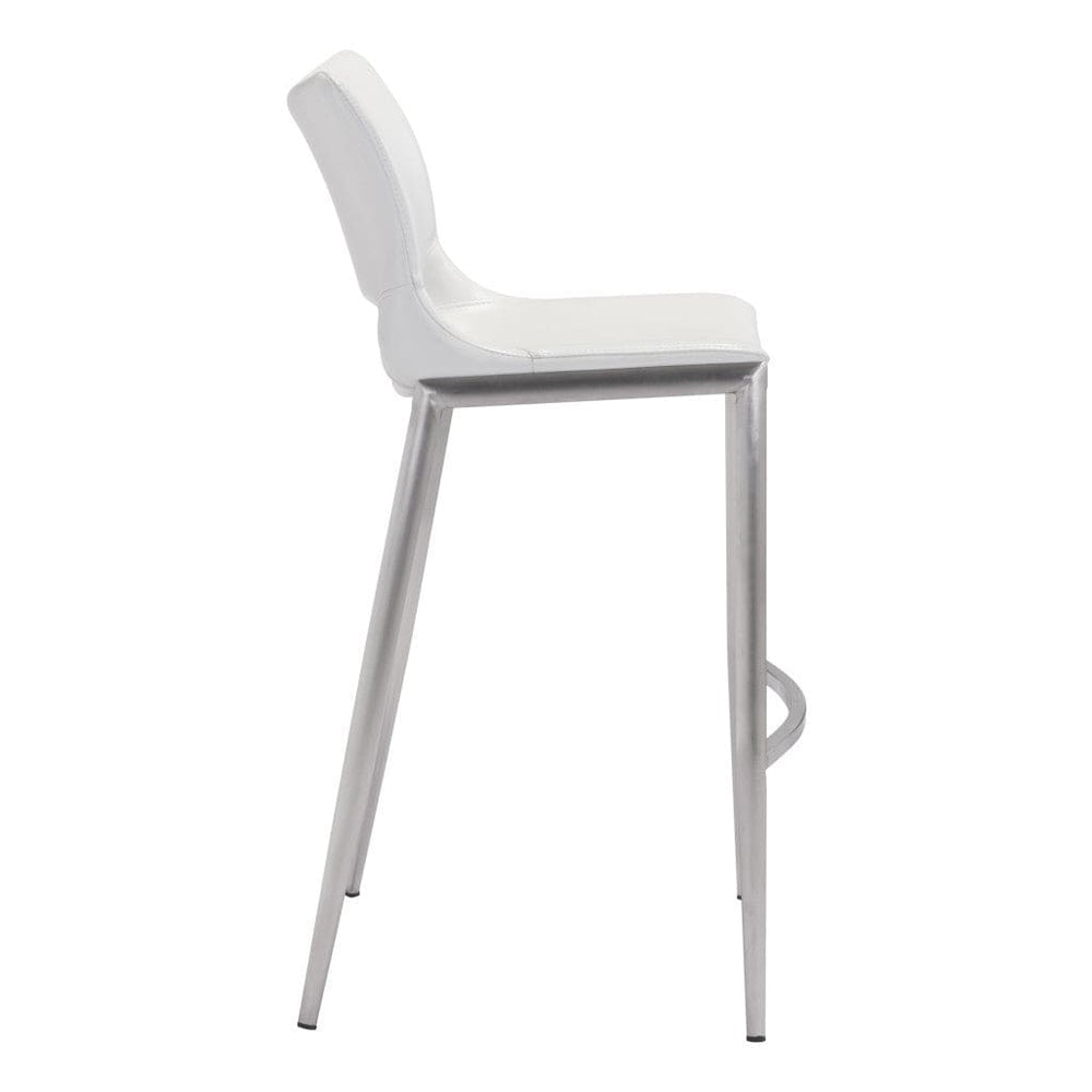 Set of Two 29" White And Silver Steel Low Back Bar Height Bar Chairs - Homeroots - Flyclothing LLC