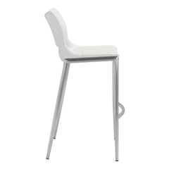 Set of Two 29" White And Silver Steel Low Back Bar Height Bar Chairs - Homeroots