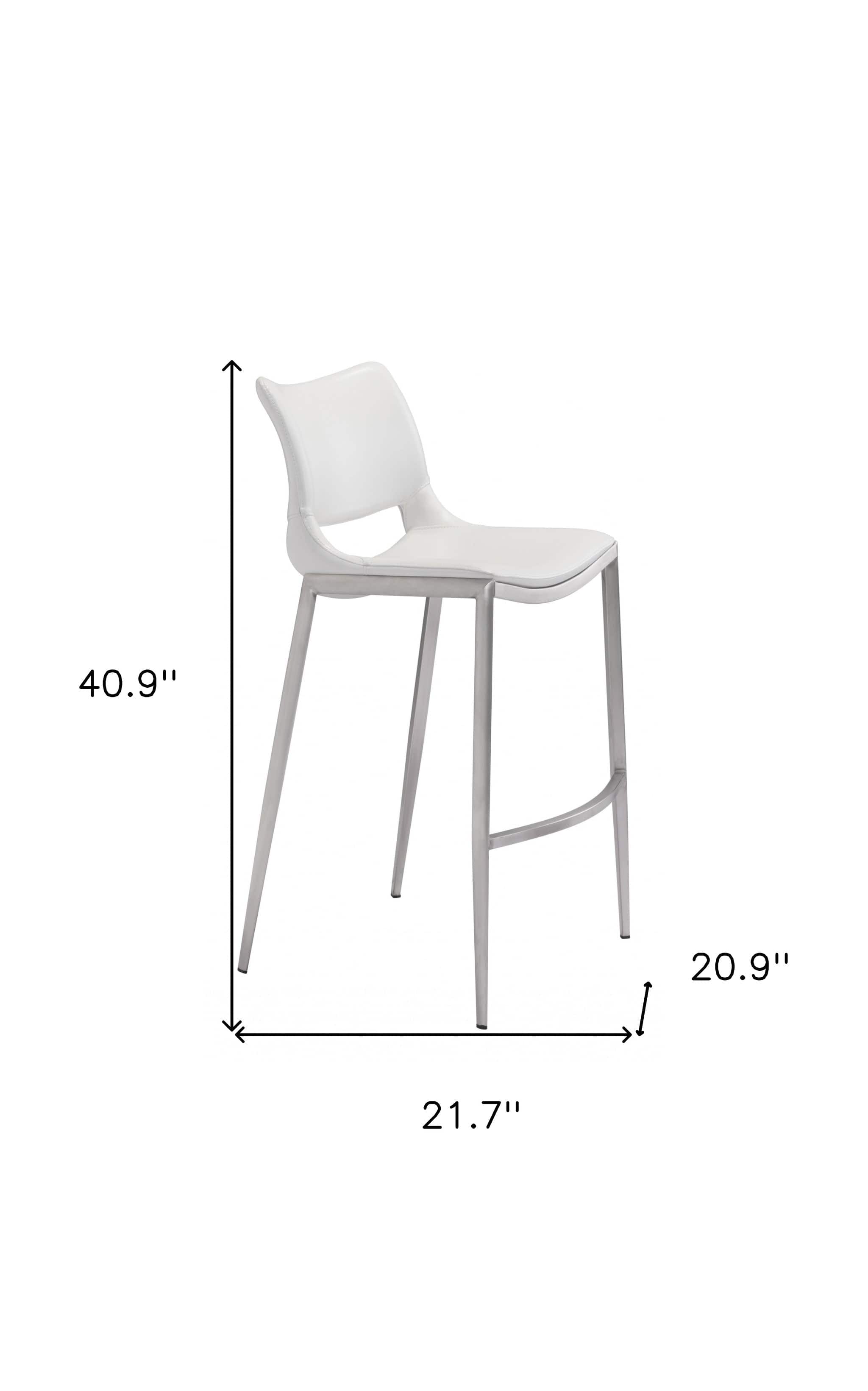 Set of Two 29" White And Silver Steel Low Back Bar Height Bar Chairs - Homeroots
