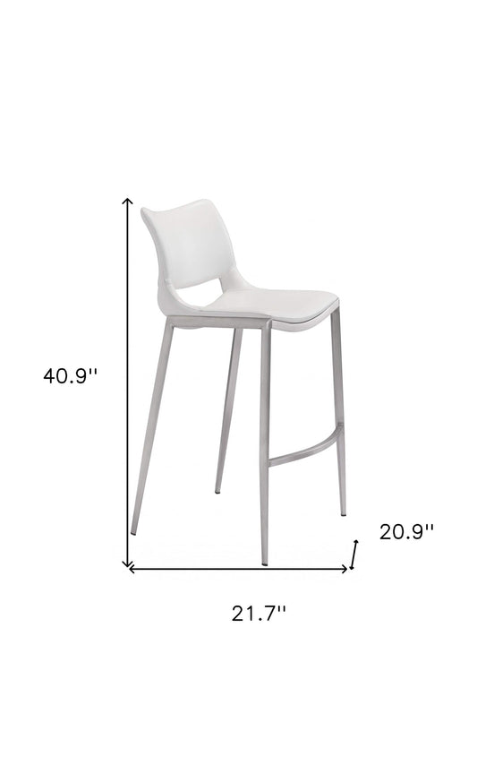 Set of Two 29" White And Silver Steel Low Back Bar Height Bar Chairs - Homeroots