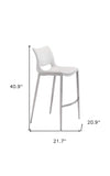 Set of Two 29" White And Silver Steel Low Back Bar Height Bar Chairs - Homeroots