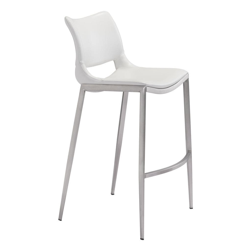 Set of Two 29" White And Silver Steel Low Back Bar Height Bar Chairs - Homeroots
