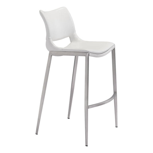 Set of Two 29" White And Silver Steel Low Back Bar Height Bar Chairs - Homeroots