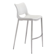 Set of Two 29" White And Silver Steel Low Back Bar Height Bar Chairs - Homeroots