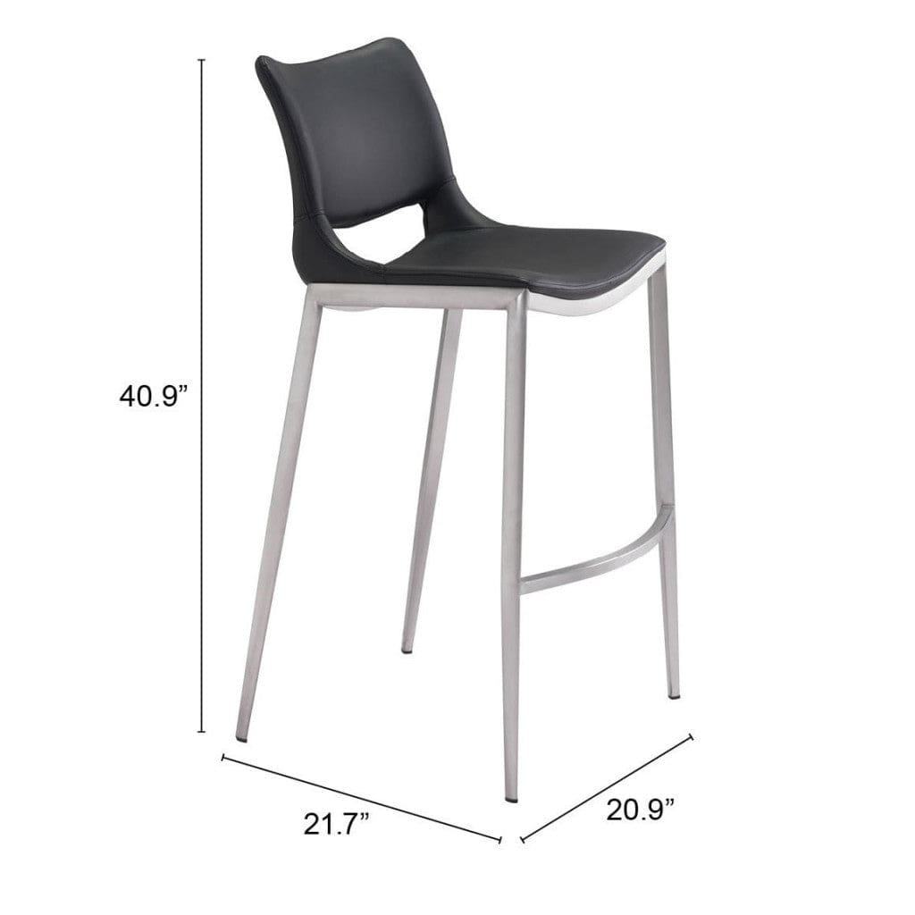 Set of Two 29" Black And Silver Steel Low Back Bar Height Bar Chairs - Homeroots