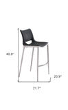 Set of Two 29" Black And Silver Steel Low Back Bar Height Bar Chairs - Homeroots
