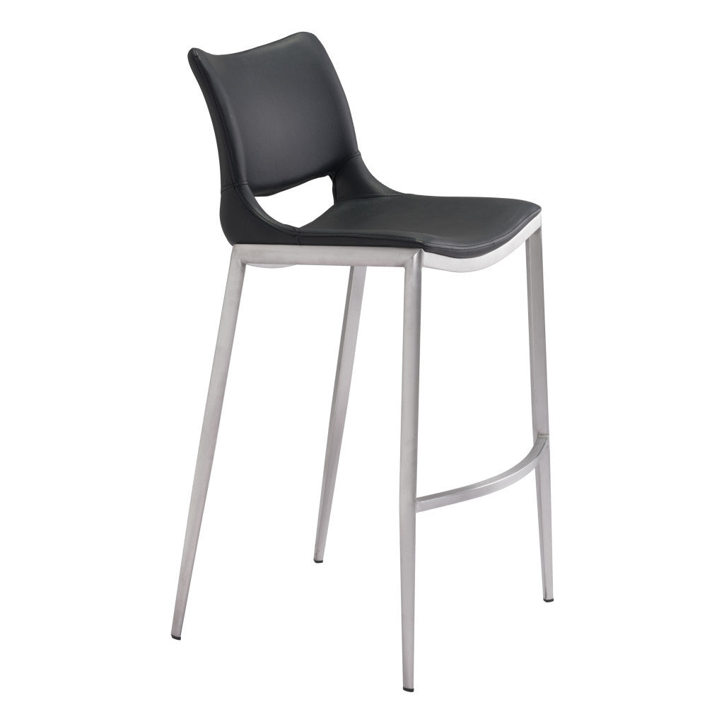 Set of Two 29" Black And Silver Steel Low Back Bar Height Bar Chairs - Homeroots - Flyclothing LLC