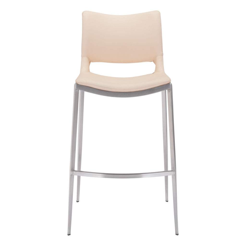 Set of Two 29" Light Pink And Silver Steel Low Back Bar Height Bar Chairs - Homeroots - Flyclothing LLC