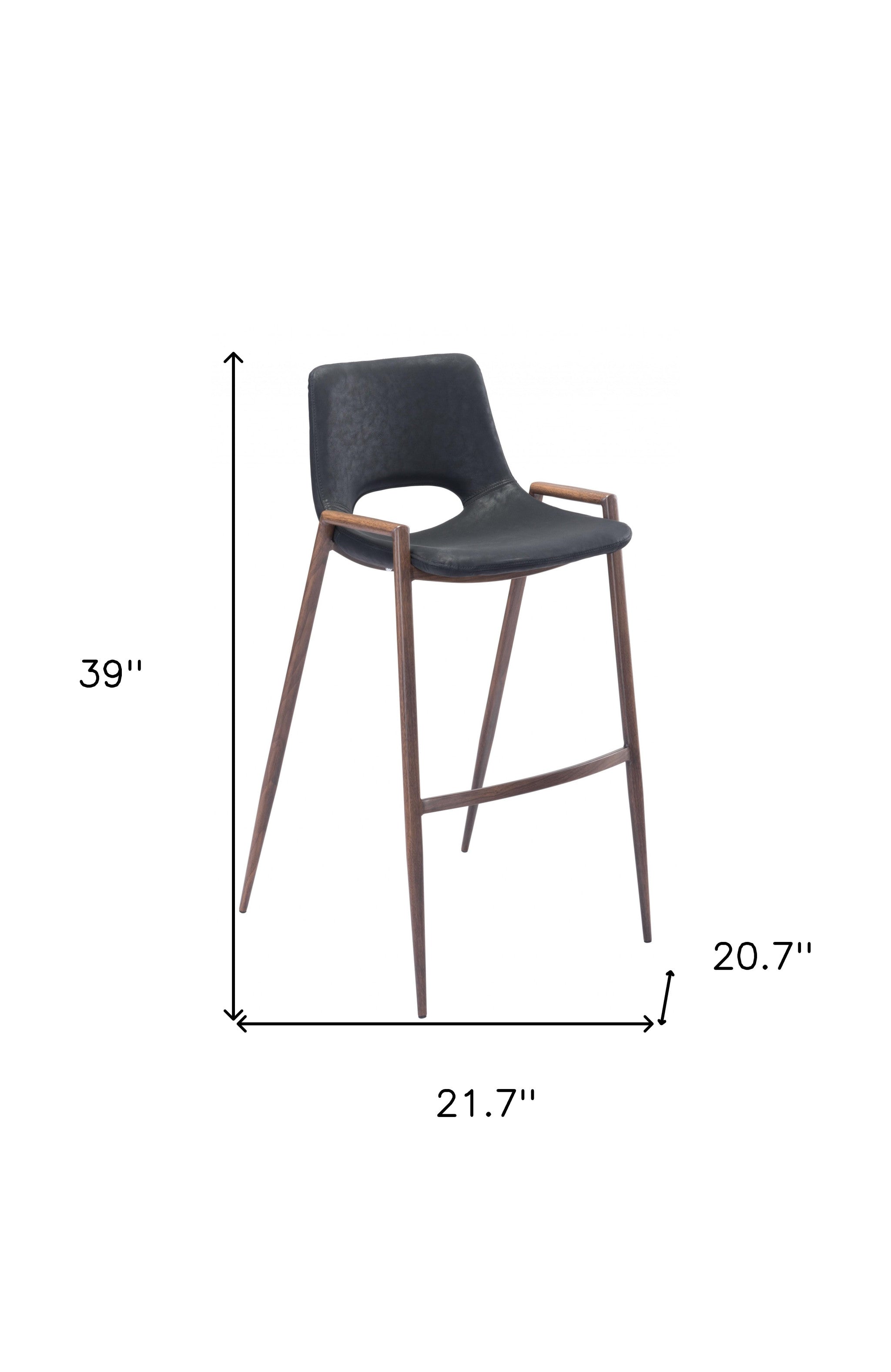 Set of Two 29 " Black And Brown Steel Low Back Bar Height Bar Chairs - Homeroots - Flyclothing LLC