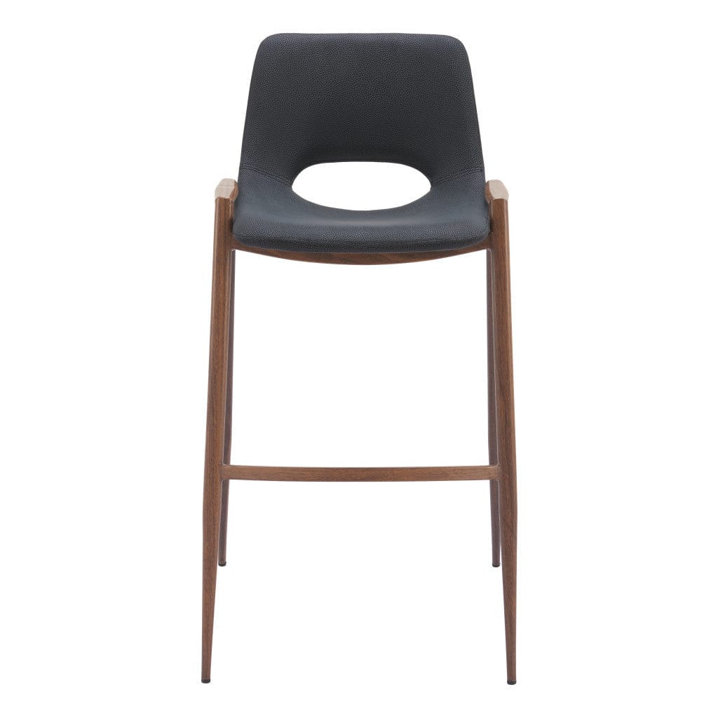 Set of Two 29 " Black And Brown Steel Low Back Bar Height Bar Chairs - Homeroots