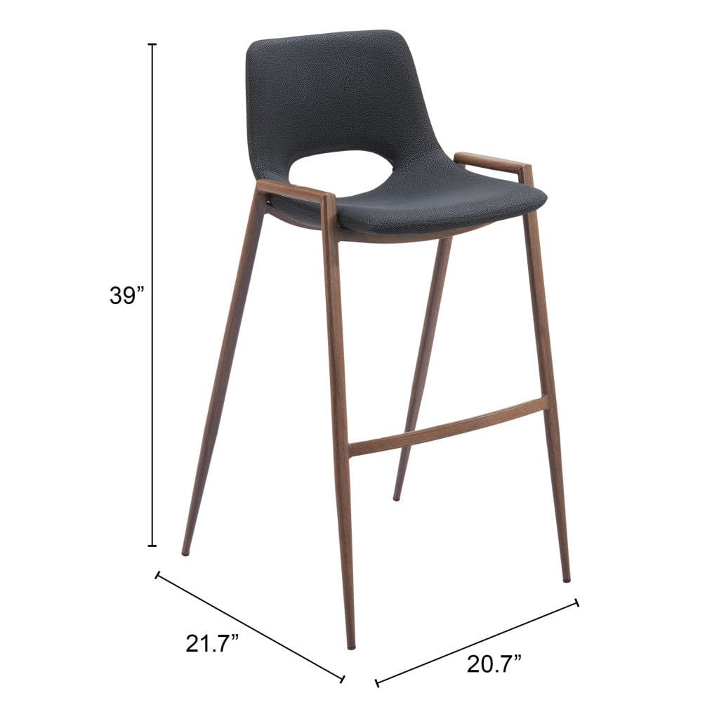 Set of Two 29 " Black And Brown Steel Low Back Bar Height Bar Chairs - Homeroots