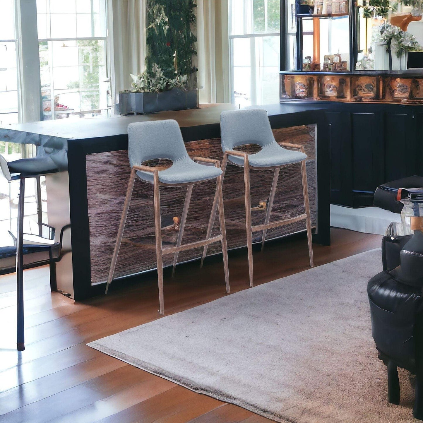 Set of Two 29" Gray And Brown Steel Low Back Bar Height Bar Chairs - Homeroots - Flyclothing LLC