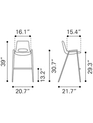 Set of Two 29 " Beige And Brown Steel Low Back Bar Height Bar Chairs - Homeroots