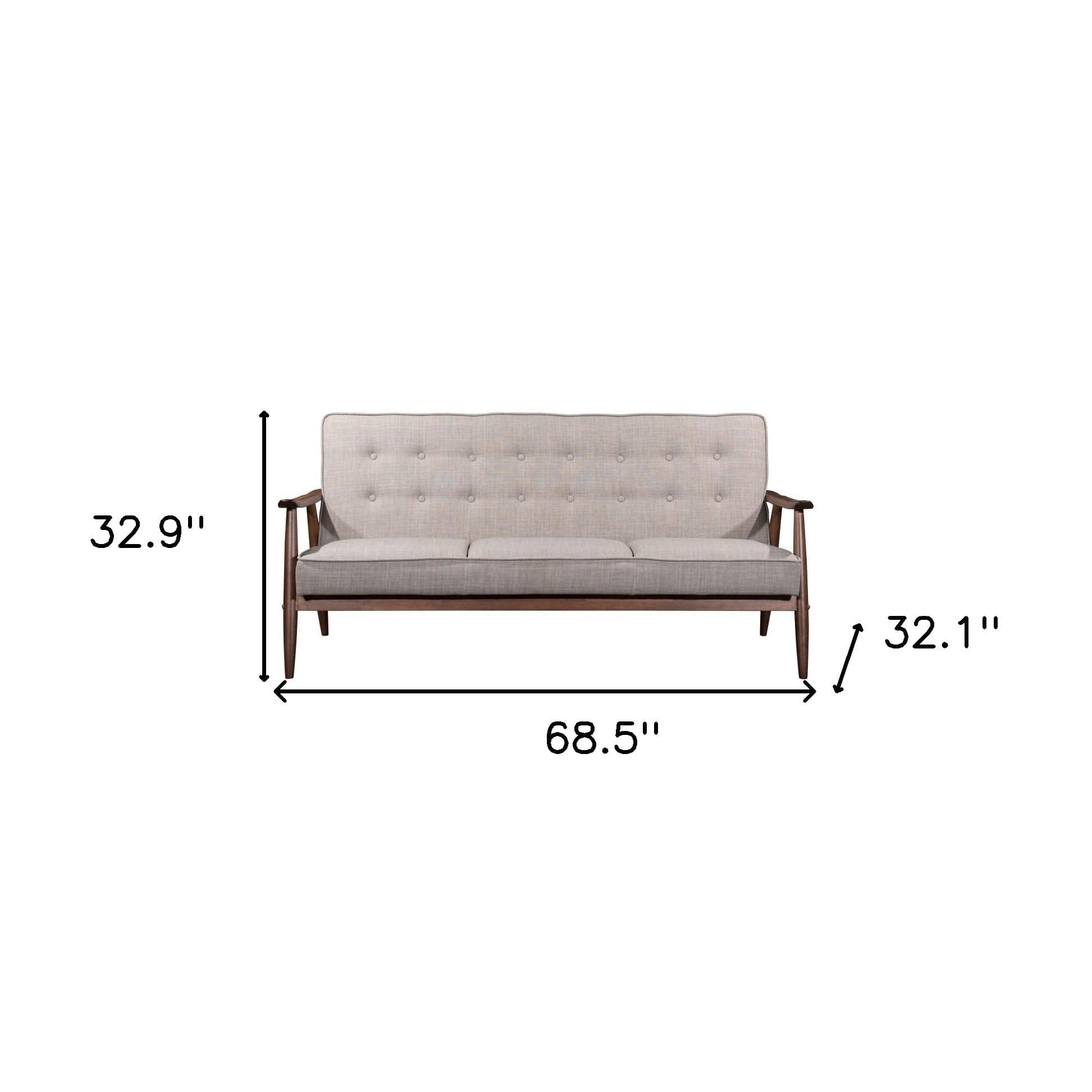 69" Beige Polyester Sofa With Brown Legs - Homeroots