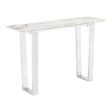 47" White and Silver Faux Marble Sled Console Table - Homeroots