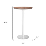 26" Brown and Silver Round Stainless Steel Pedestal Bar Table - Homeroots